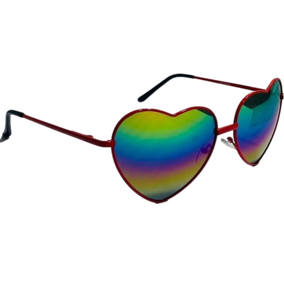 6018 | Red Frame Rainbow Lens Heart Sunglasses - Picture 2 of 5